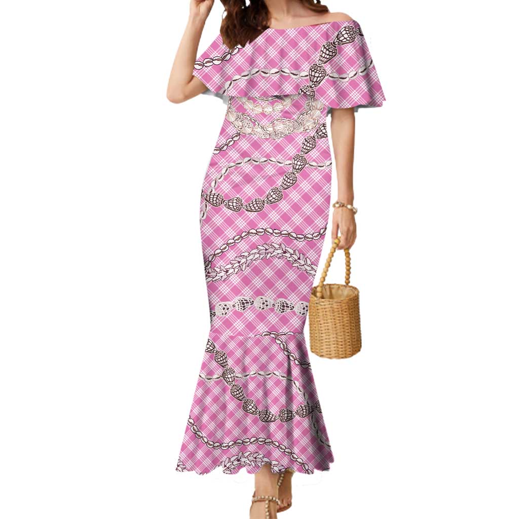 Pink Aloha Hawaii Shell Lei Mermaid Dress Palaka Hebrew Cone Honey Cowrie Elegant Curves - Polynesian Pride