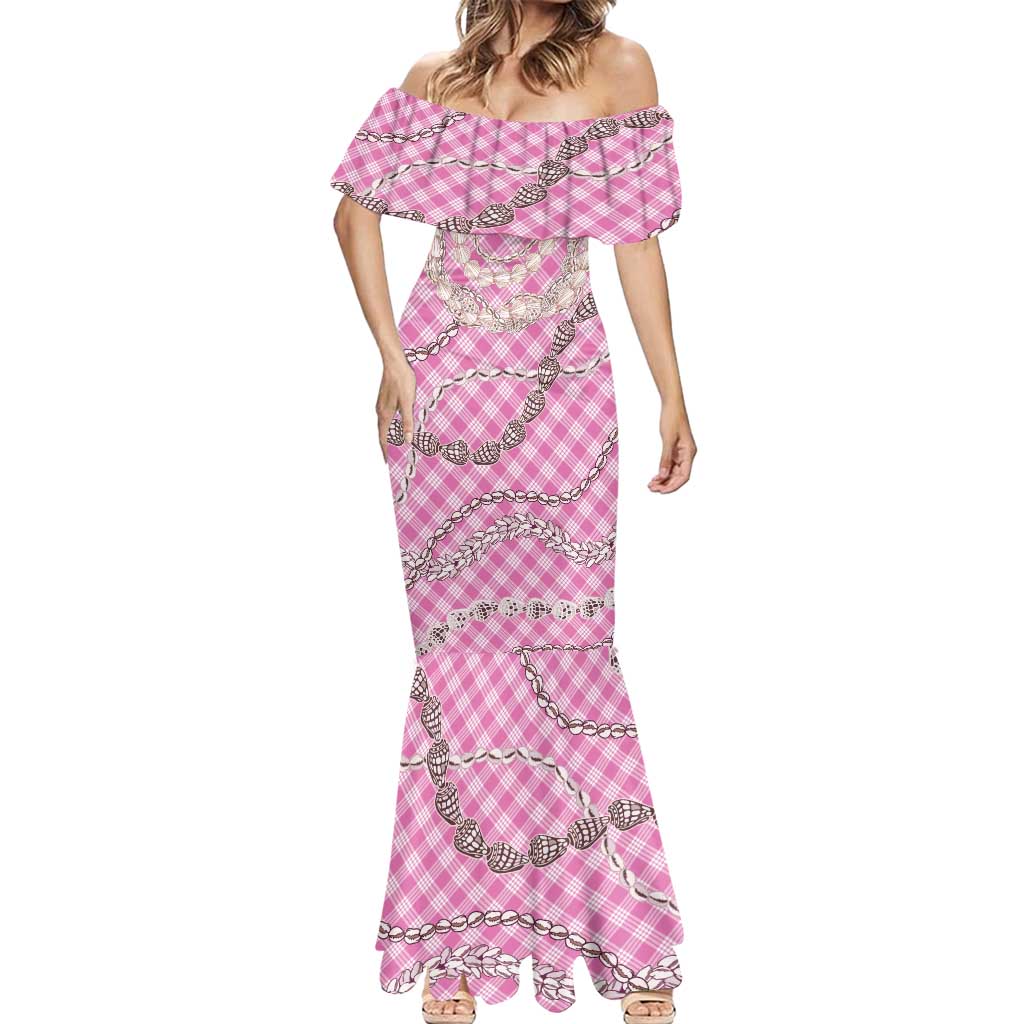 Pink Aloha Hawaii Shell Lei Mermaid Dress Palaka Hebrew Cone Honey Cowrie Elegant Curves - Polynesian Pride