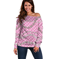 Pink Aloha Hawaii Shell Lei Off Shoulder Sweater Palaka Hebrew Cone Honey Cowrie Elegant Curves LT14 Women Pink - Polynesian Pride