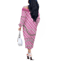 Pink Aloha Hawaii Shell Lei Off The Shoulder Long Sleeve Dress Palaka Hebrew Cone Honey Cowrie Elegant Curves LT14 - Polynesian Pride
