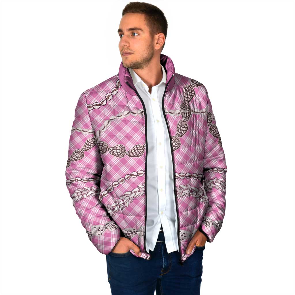 Pink Aloha Hawaii Shell Lei Padded Jacket Palaka Hebrew Cone Honey Cowrie Elegant Curves - Polynesian Pride