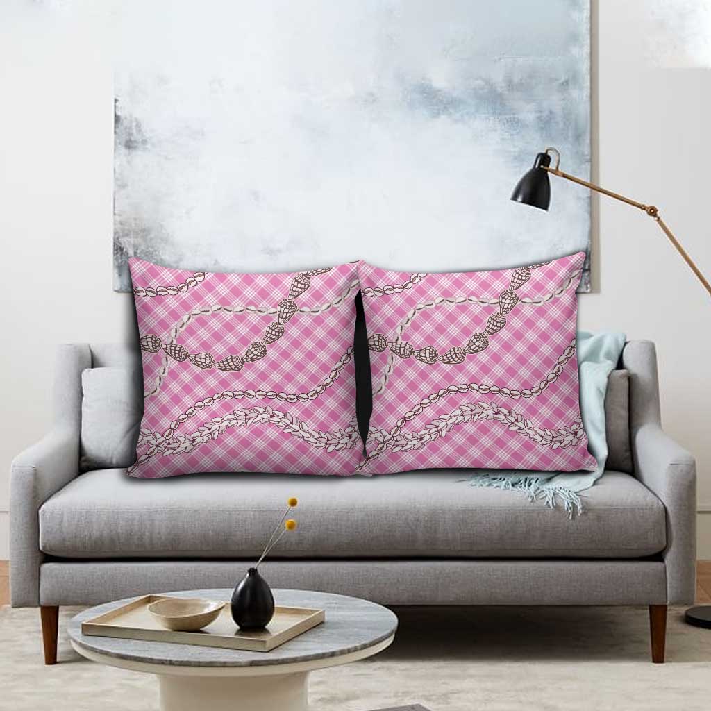 Pink Aloha Hawaii Shell Lei Pillow Cover Palaka Hebrew Cone Honey Cowrie Elegant Curves - Polynesian Pride