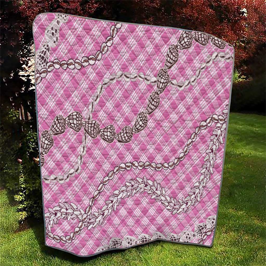 Pink Aloha Hawaii Shell Lei Quilt Palaka Hebrew Cone Honey Cowrie Elegant Curves - Polynesian Pride
