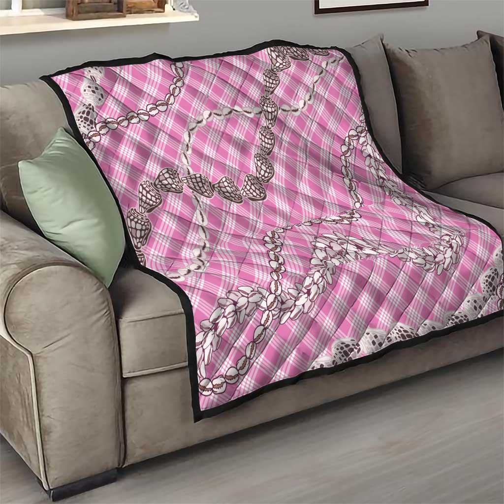 Pink Aloha Hawaii Shell Lei Quilt Palaka Hebrew Cone Honey Cowrie Elegant Curves - Polynesian Pride