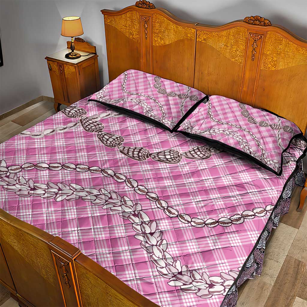 Pink Aloha Hawaii Shell Lei Quilt Bed Set Palaka Hebrew Cone Honey Cowrie Elegant Curves - Polynesian Pride
