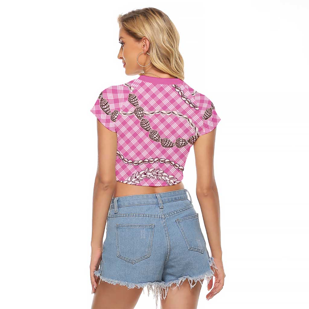 Pink Aloha Hawaii Shell Lei Raglan Cropped T Shirt Palaka Hebrew Cone Honey Cowrie Elegant Curves - Polynesian Pride