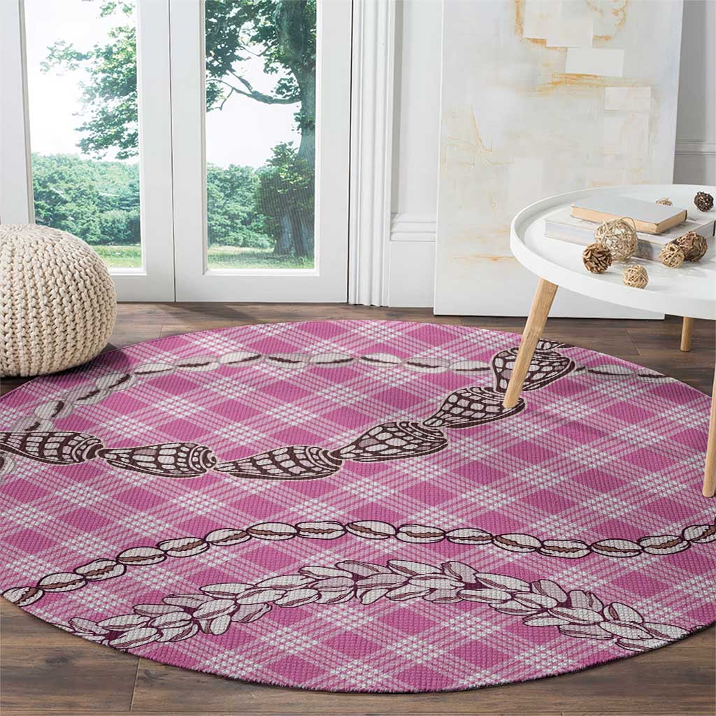 Pink Aloha Hawaii Shell Lei Round Carpet Palaka Hebrew Cone Honey Cowrie Elegant Curves - Polynesian Pride