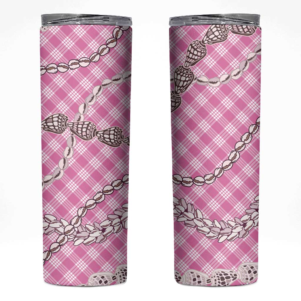 Pink Aloha Hawaii Shell Lei Skinny Tumbler Palaka Hebrew Cone Honey Cowrie Elegant Curves LT14 Pink - Polynesian Pride
