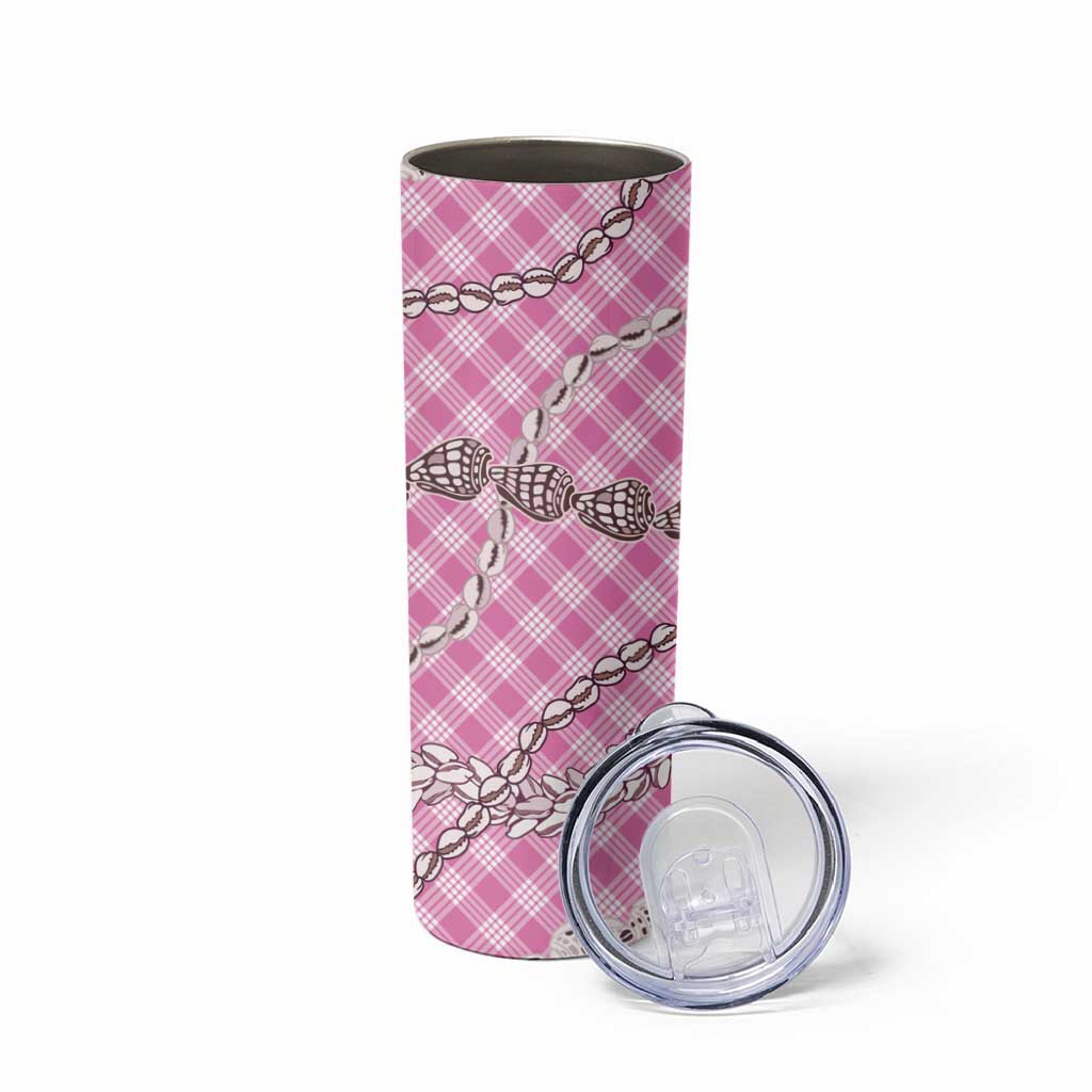 Pink Aloha Hawaii Shell Lei Skinny Tumbler Palaka Hebrew Cone Honey Cowrie Elegant Curves LT14 - Polynesian Pride