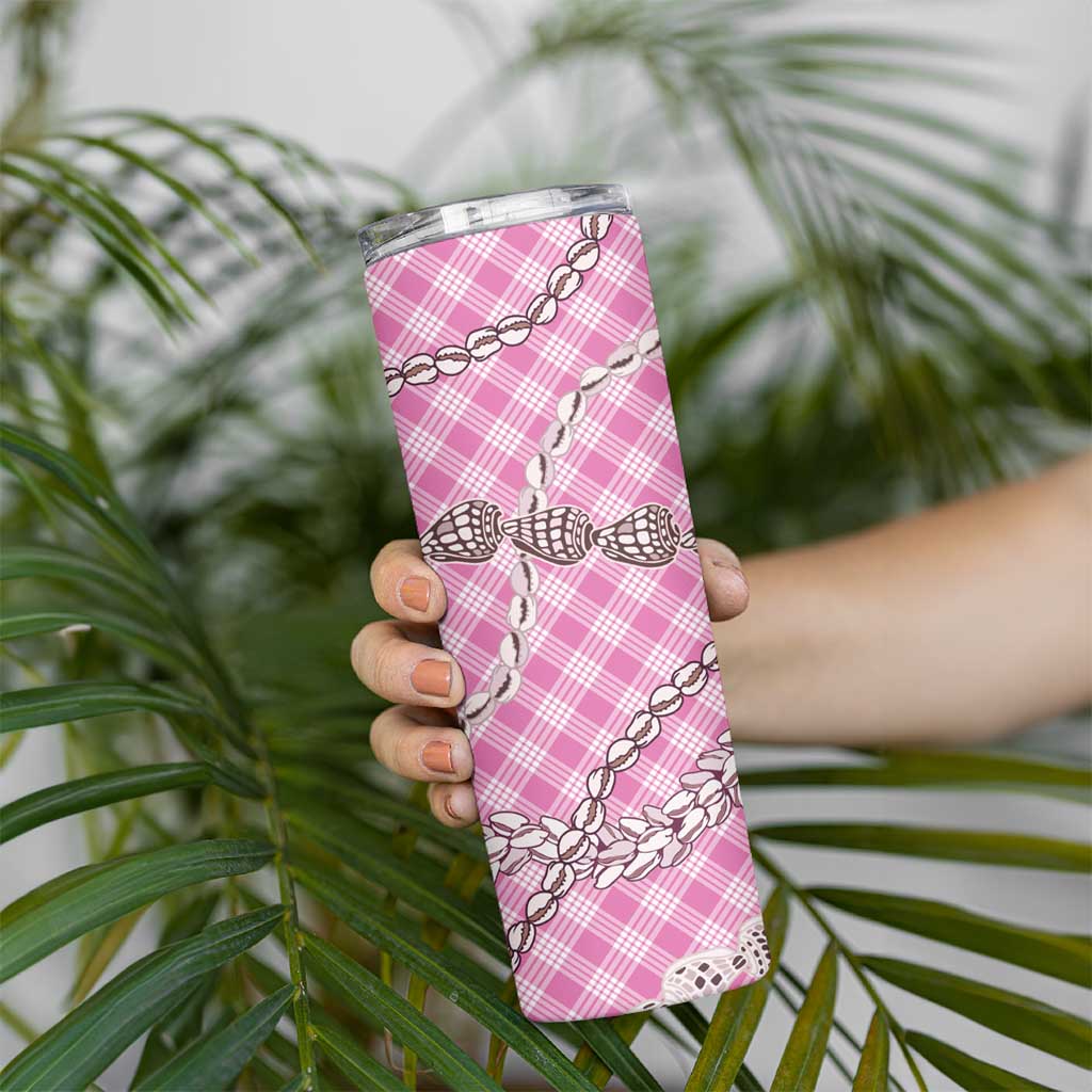 Pink Aloha Hawaii Shell Lei Skinny Tumbler Palaka Hebrew Cone Honey Cowrie Elegant Curves LT14 - Polynesian Pride