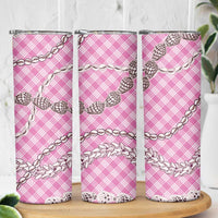 Pink Aloha Hawaii Shell Lei Skinny Tumbler Palaka Hebrew Cone Honey Cowrie Elegant Curves LT14 - Polynesian Pride