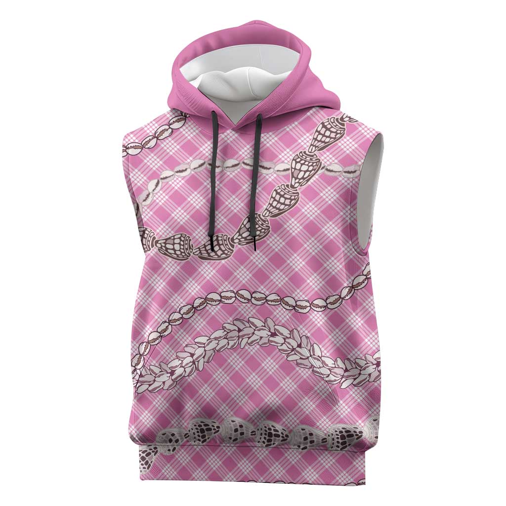 Pink Aloha Hawaii Shell Lei Sleeveless Hoodie Palaka Hebrew Cone Honey Cowrie Elegant Curves - Polynesian Pride