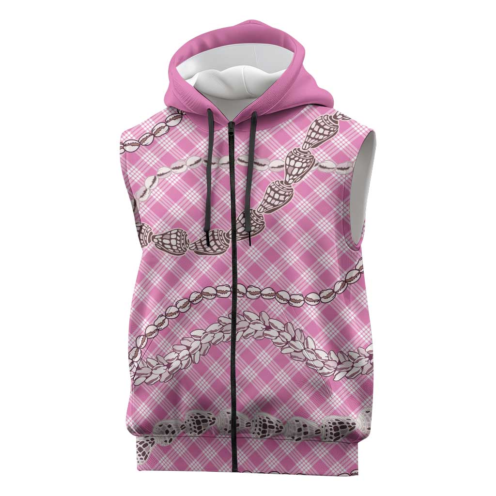 Pink Aloha Hawaii Shell Lei Sleeveless Zip Hoodie Palaka Hebrew Cone Honey Cowrie Elegant Curves - Polynesian Pride