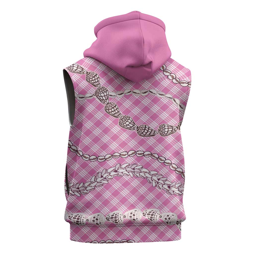 Pink Aloha Hawaii Shell Lei Sleeveless Zip Hoodie Palaka Hebrew Cone Honey Cowrie Elegant Curves - Polynesian Pride