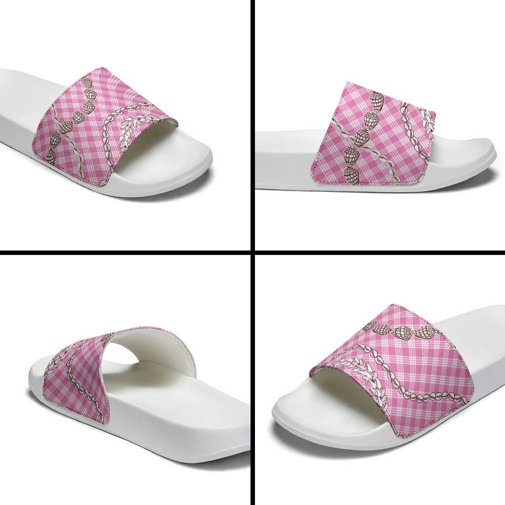 Pink Aloha Hawaii Shell Lei Slide Sandals Palaka Hebrew Cone Honey Cowrie Elegant Curves - Polynesian Pride