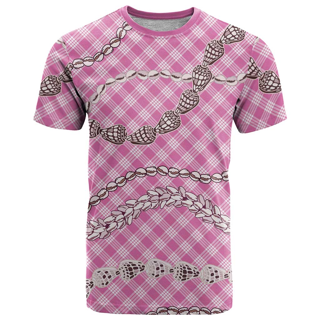 Pink Aloha Hawaii Shell Lei T Shirt Palaka Hebrew Cone Honey Cowrie Elegant Curves - Polynesian Pride