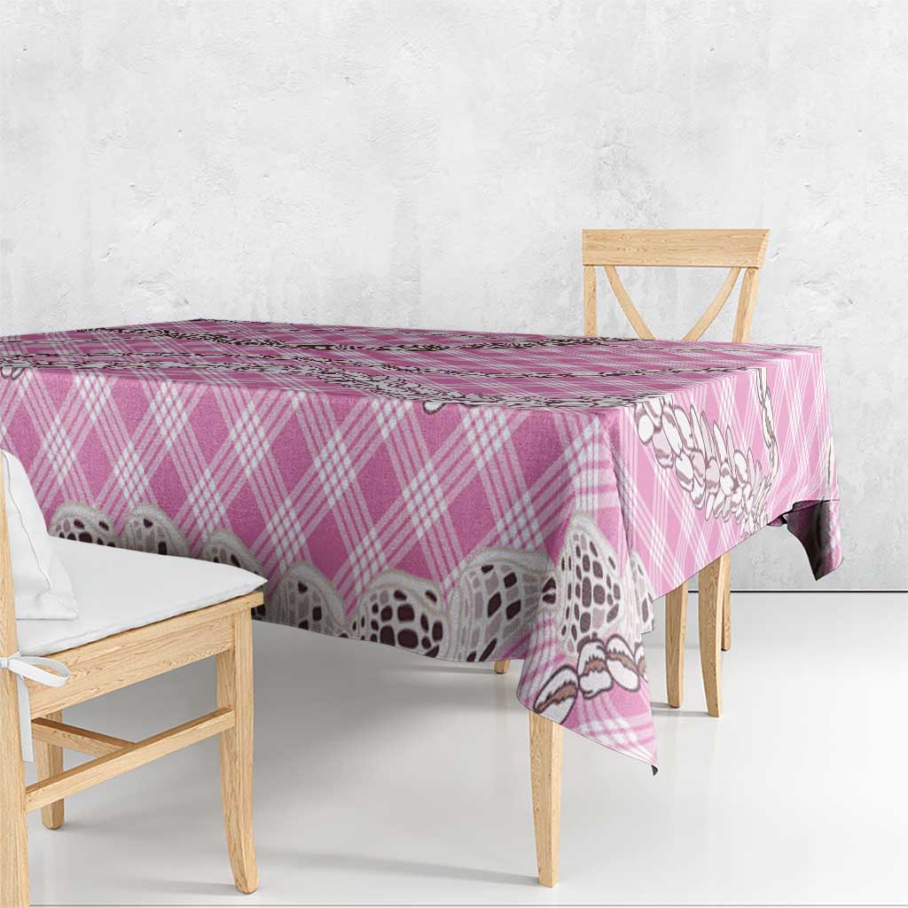 Pink Aloha Hawaii Shell Lei Tablecloth Palaka Hebrew Cone Honey Cowrie Elegant Curves - Polynesian Pride