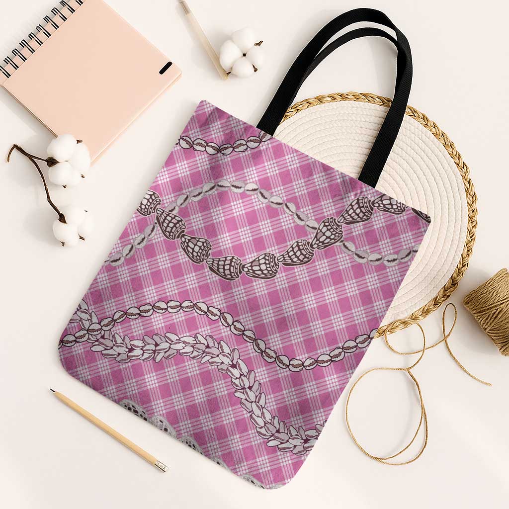 Pink Aloha Hawaii Shell Lei Tote Bag Palaka Hebrew Cone Honey Cowrie Elegant Curves - Polynesian Pride