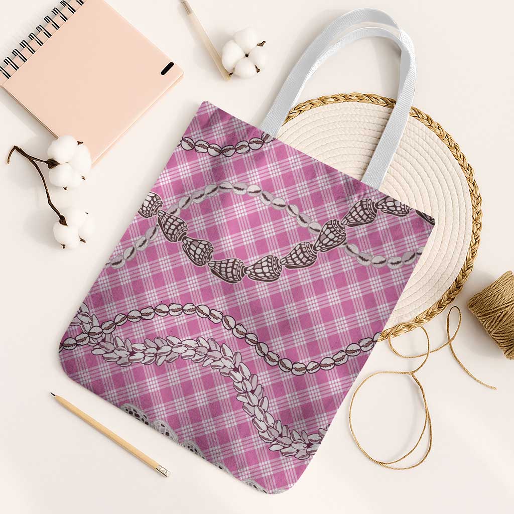 Pink Aloha Hawaii Shell Lei Tote Bag Palaka Hebrew Cone Honey Cowrie Elegant Curves - Polynesian Pride
