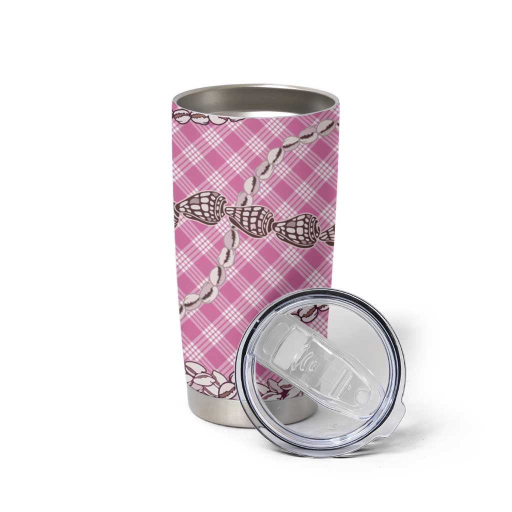 Pink Aloha Hawaii Shell Lei Tumbler Cup Palaka Hebrew Cone Honey Cowrie Elegant Curves - Polynesian Pride