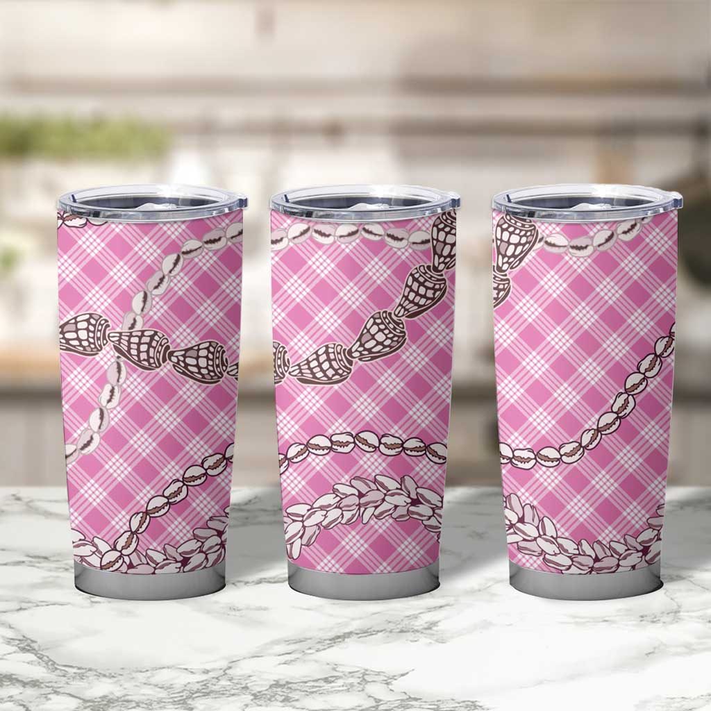 Pink Aloha Hawaii Shell Lei Tumbler Cup Palaka Hebrew Cone Honey Cowrie Elegant Curves - Polynesian Pride