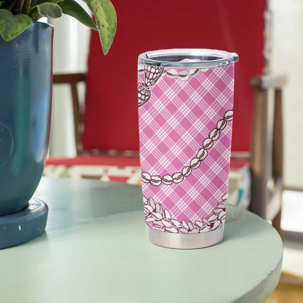 Pink Aloha Hawaii Shell Lei Tumbler Cup Palaka Hebrew Cone Honey Cowrie Elegant Curves - Polynesian Pride