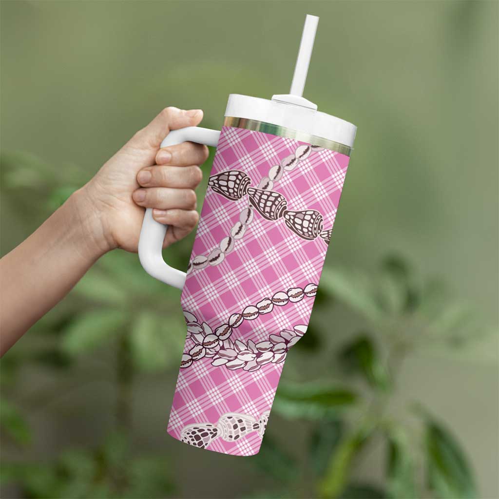 Pink Aloha Hawaii Shell Lei Tumbler With Handle Palaka Hebrew Cone Honey Cowrie Elegant Curves - Polynesian Pride