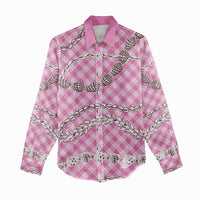 Pink Aloha Hawaii Shell Lei Women Casual Shirt Palaka Hebrew Cone Honey Cowrie Elegant Curves - Polynesian Pride