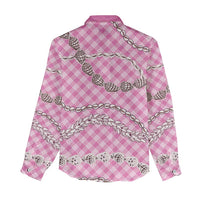 Pink Aloha Hawaii Shell Lei Women Casual Shirt Palaka Hebrew Cone Honey Cowrie Elegant Curves - Polynesian Pride