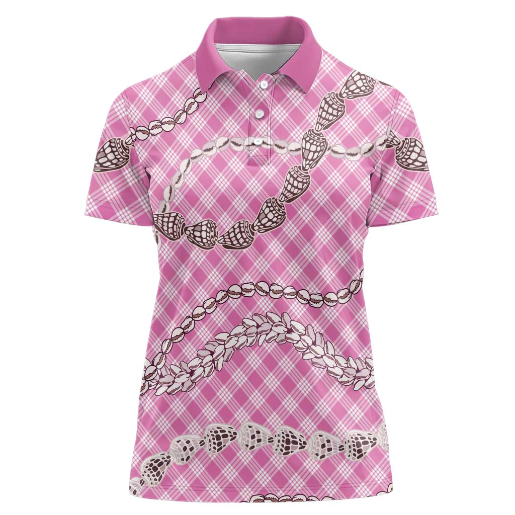 Pink Aloha Hawaii Shell Lei Women Polo Shirt Palaka Hebrew Cone Honey Cowrie Elegant Curves LT14 Female Pink - Polynesian Pride