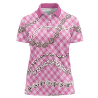 Pink Aloha Hawaii Shell Lei Women Polo Shirt Palaka Hebrew Cone Honey Cowrie Elegant Curves LT14 Female Pink - Polynesian Pride