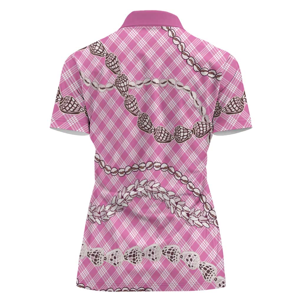 Pink Aloha Hawaii Shell Lei Women Polo Shirt Palaka Hebrew Cone Honey Cowrie Elegant Curves LT14 - Polynesian Pride