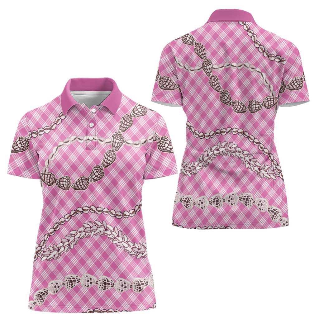 Pink Aloha Hawaii Shell Lei Women Polo Shirt Palaka Hebrew Cone Honey Cowrie Elegant Curves LT14 - Polynesian Pride