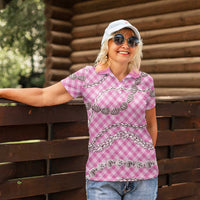 Pink Aloha Hawaii Shell Lei Women Polo Shirt Palaka Hebrew Cone Honey Cowrie Elegant Curves LT14 - Polynesian Pride