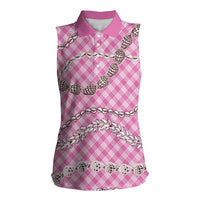 Pink Aloha Hawaii Shell Lei Women Sleeveless Polo Shirt Palaka Hebrew Cone Honey Cowrie Elegant Curves LT14 Female Pink - Polynesian Pride