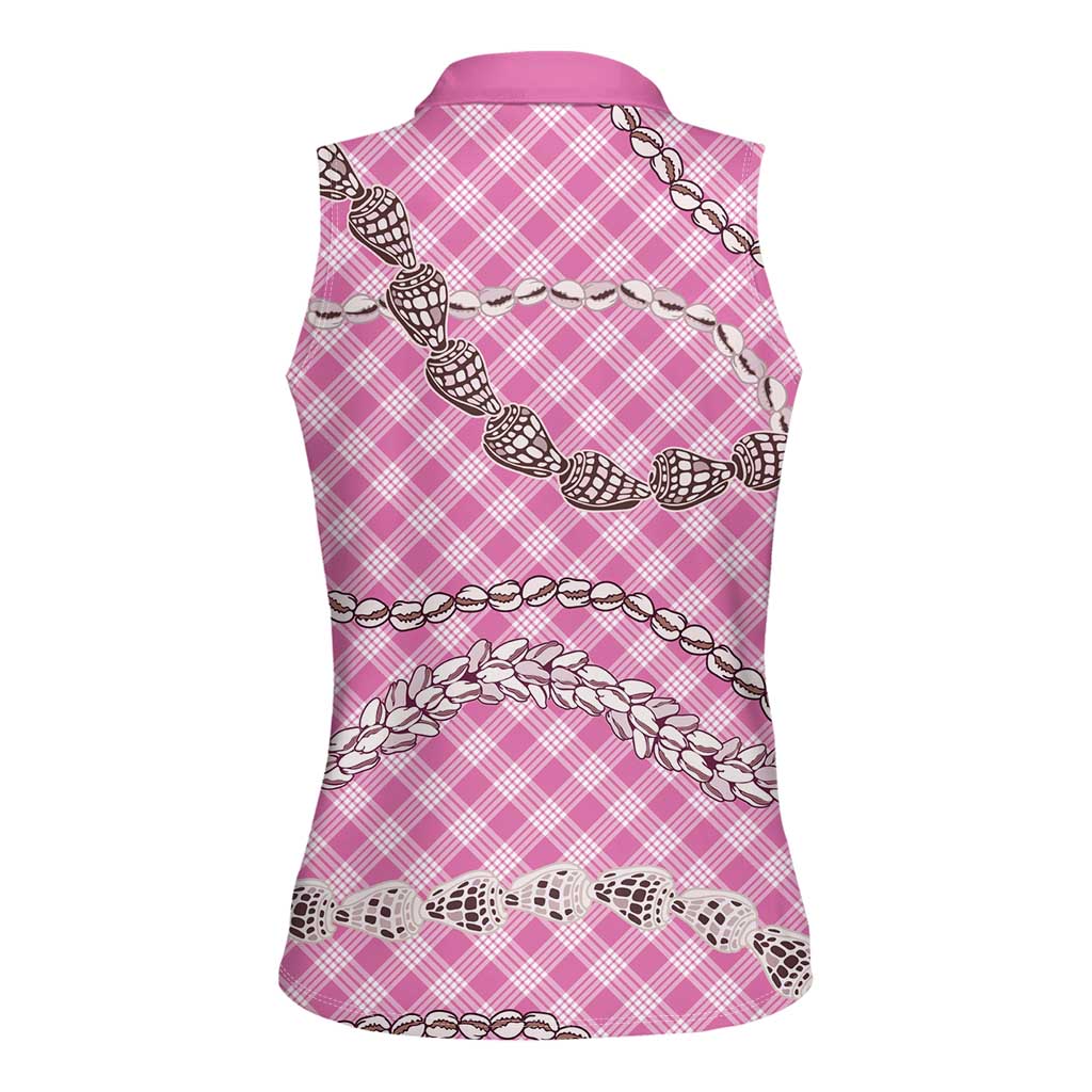 Pink Aloha Hawaii Shell Lei Women Sleeveless Polo Shirt Palaka Hebrew Cone Honey Cowrie Elegant Curves LT14 - Polynesian Pride