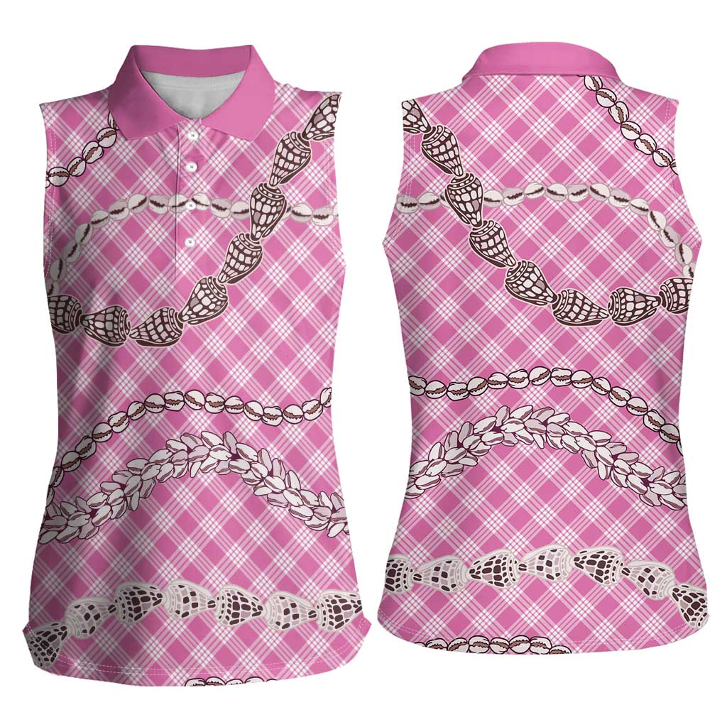 Pink Aloha Hawaii Shell Lei Women Sleeveless Polo Shirt Palaka Hebrew Cone Honey Cowrie Elegant Curves LT14 - Polynesian Pride
