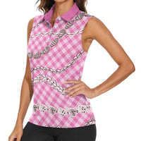 Pink Aloha Hawaii Shell Lei Women Sleeveless Polo Shirt Palaka Hebrew Cone Honey Cowrie Elegant Curves LT14 - Polynesian Pride