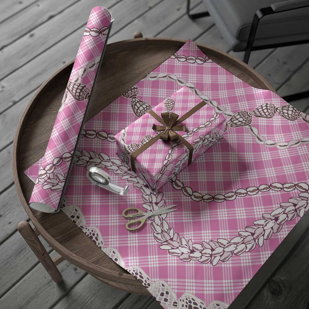 Pink Aloha Hawaii Shell Lei Wrapping Paper Palaka Hebrew Cone Honey Cowrie Elegant Curves - Polynesian Pride