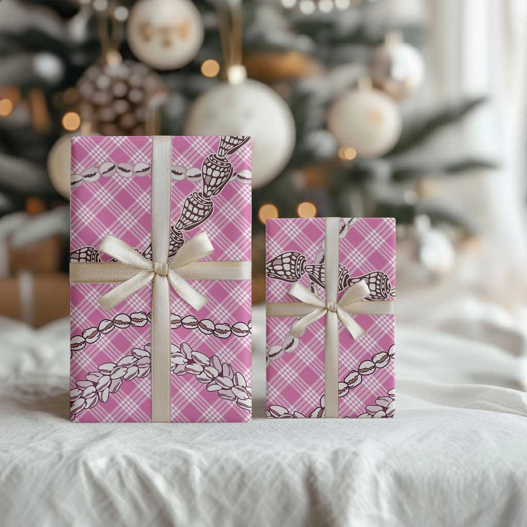 Pink Aloha Hawaii Shell Lei Wrapping Paper Palaka Hebrew Cone Honey Cowrie Elegant Curves - Polynesian Pride