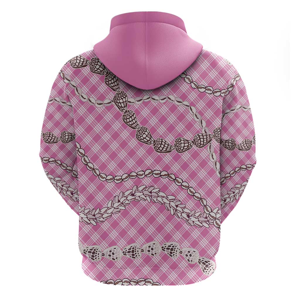 Pink Aloha Hawaii Shell Lei Zip Hoodie Palaka Hebrew Cone Honey Cowrie Elegant Curves - Polynesian Pride