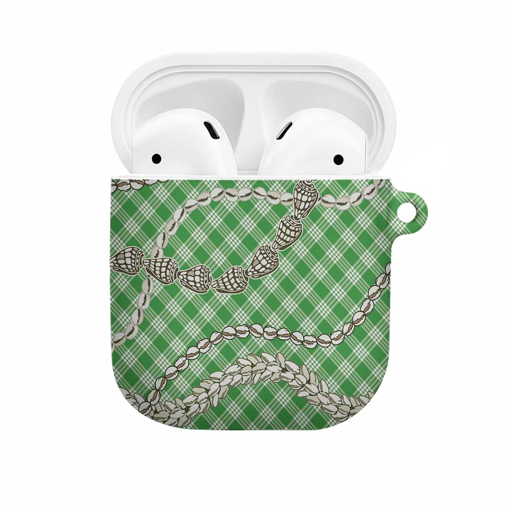 Green Aloha Hawaii Shell Lei AirPods Case Palaka Hebrew Cone Honey Cowrie Elegant Curves - Polynesian Pride