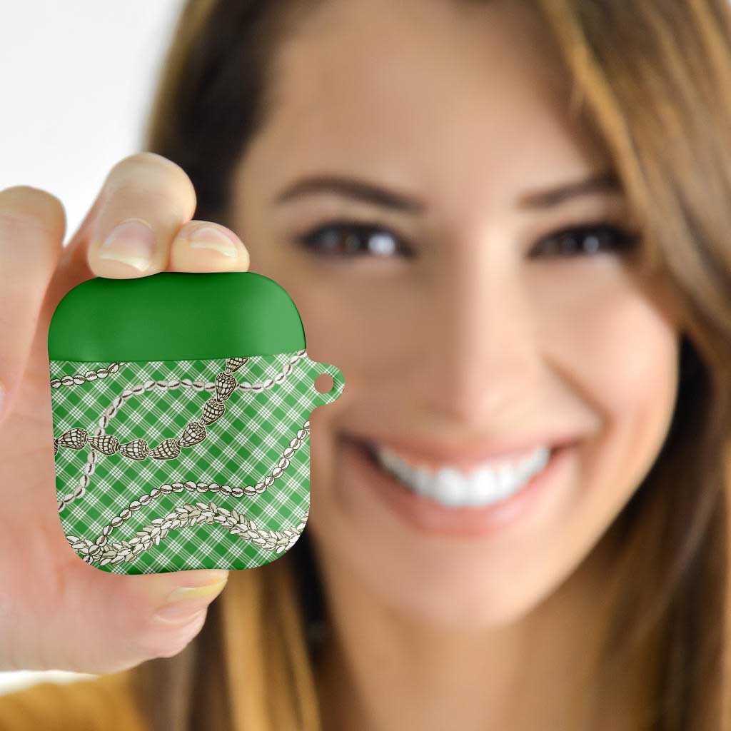 Green Aloha Hawaii Shell Lei AirPods Case Palaka Hebrew Cone Honey Cowrie Elegant Curves - Polynesian Pride