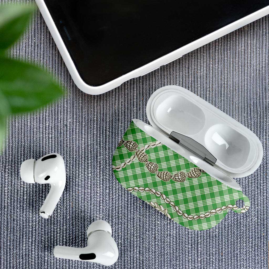 Green Aloha Hawaii Shell Lei AirPods Case Palaka Hebrew Cone Honey Cowrie Elegant Curves - Polynesian Pride