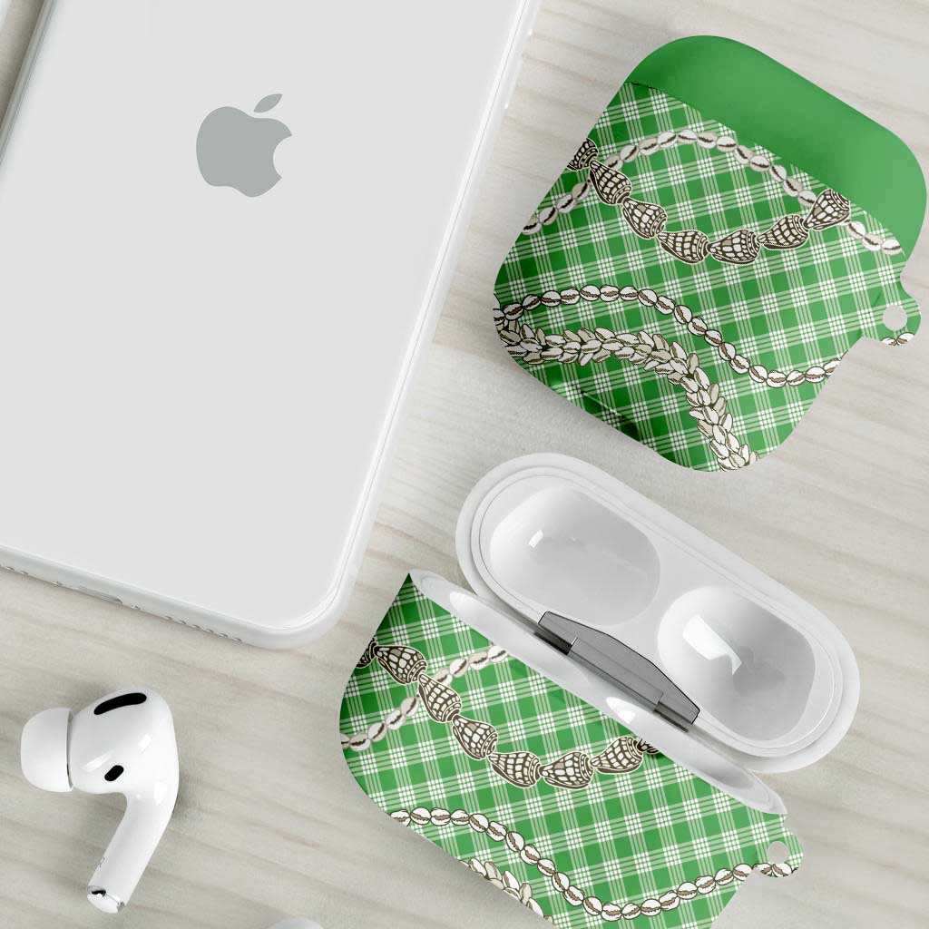 Green Aloha Hawaii Shell Lei AirPods Case Palaka Hebrew Cone Honey Cowrie Elegant Curves - Polynesian Pride