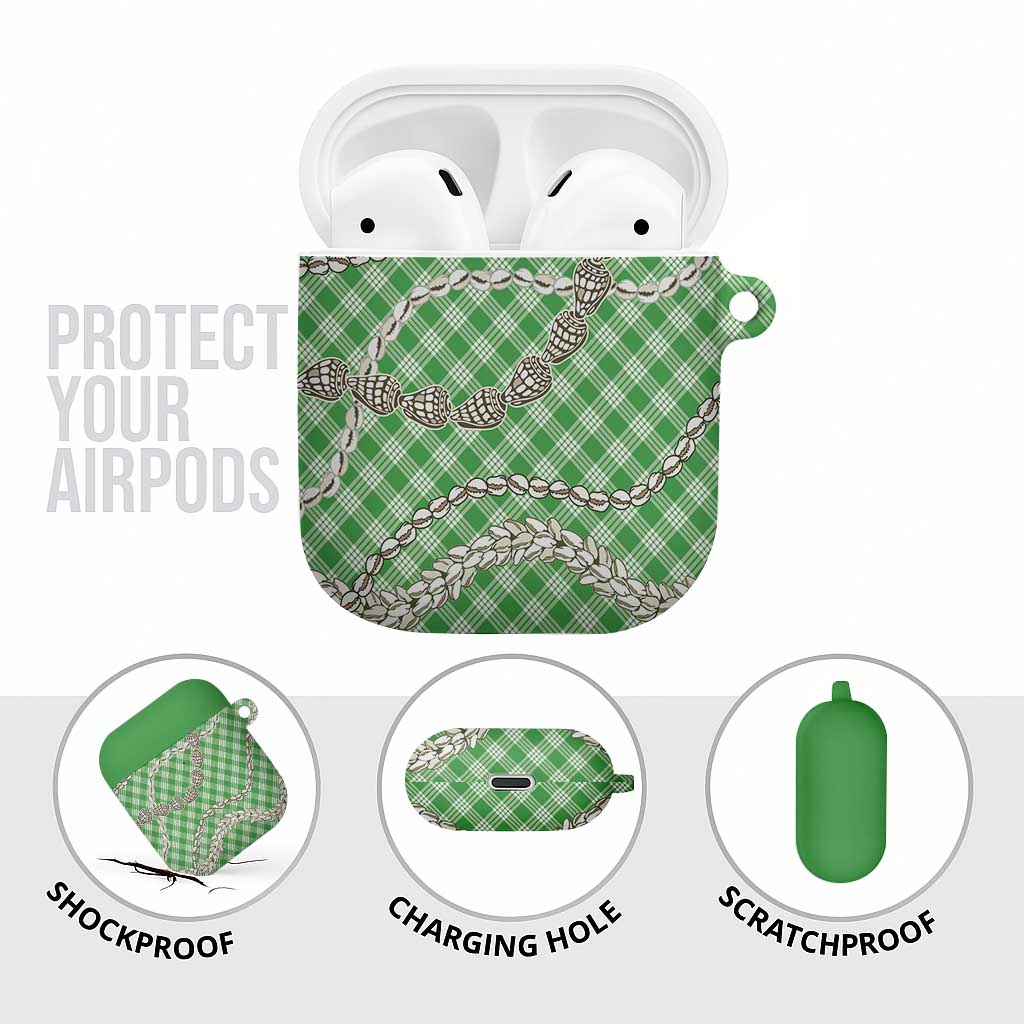Green Aloha Hawaii Shell Lei AirPods Case Palaka Hebrew Cone Honey Cowrie Elegant Curves - Polynesian Pride