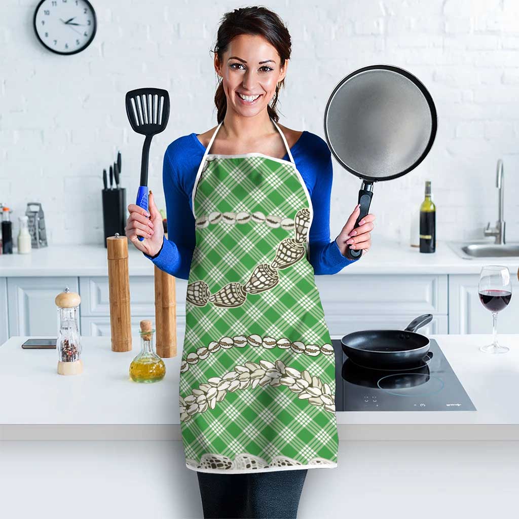 Green Aloha Hawaii Shell Lei Apron Palaka Hebrew Cone Honey Cowrie Elegant Curves - Polynesian Pride