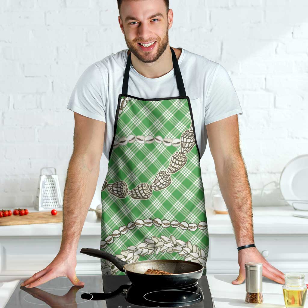 Green Aloha Hawaii Shell Lei Apron Palaka Hebrew Cone Honey Cowrie Elegant Curves - Polynesian Pride
