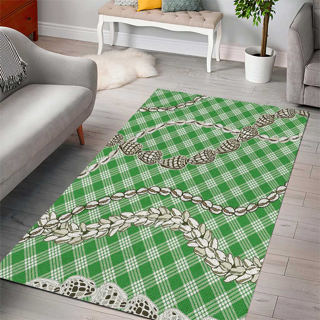 Green Aloha Hawaii Shell Lei Area Rug Palaka Hebrew Cone Honey Cowrie Elegant Curves - Polynesian Pride