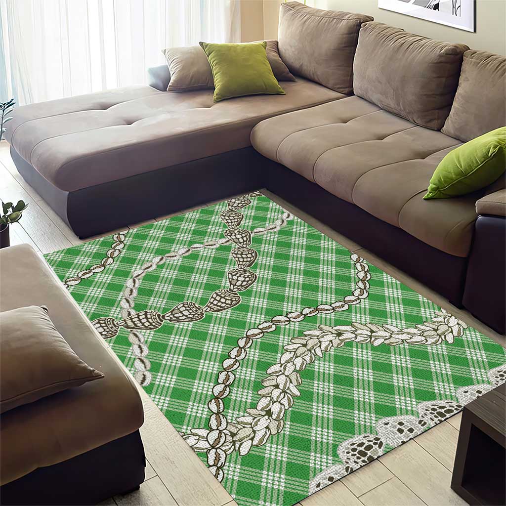 Green Aloha Hawaii Shell Lei Area Rug Palaka Hebrew Cone Honey Cowrie Elegant Curves - Polynesian Pride
